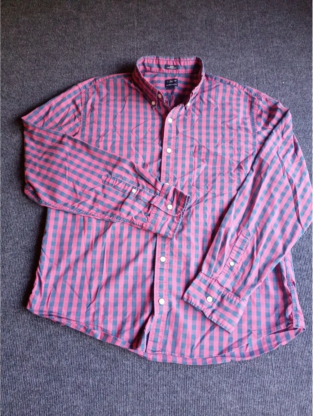 J.Crew Performance Slim Untucked Button-Down Shirt XL Pink and Blue Check